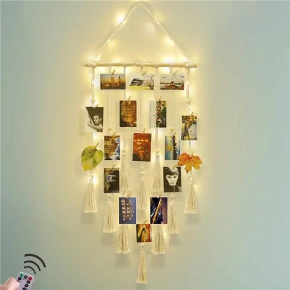 Hanging Photo Display Wall Decor, Macrame Wall Hanging Boho Room Bedroom Decor